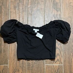 Zara Elegant Black Puff Sleeve Crop Top